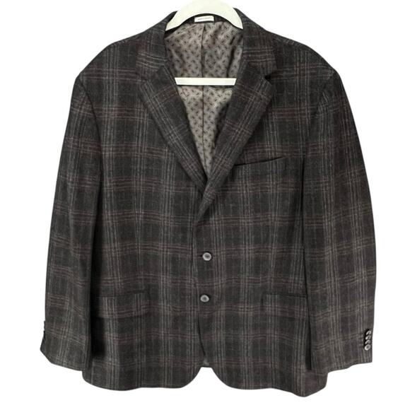 Joseph Abboud Sport Coat 48R Brown Wool Hamilton Plaid Lanificio Di Pray Blazer - Picture 1 of 16